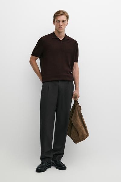 Massimo Dutti Вязаное поло с короткими рукавами из смеси шерсти