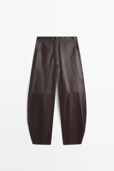 Massimo Dutti Кожаные брюки свободного кроя