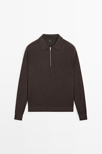 Massimo Dutti Вязаный свитер с воротником-поло и застежкой на молнию из шерстяной смеси