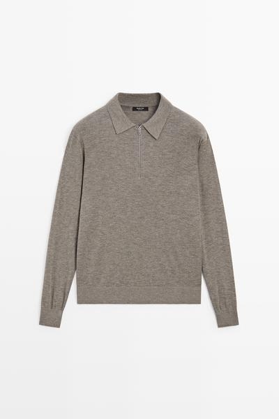 Massimo Dutti Свитер из смесовой шерсти с воротником-поло и молнией до половины длины