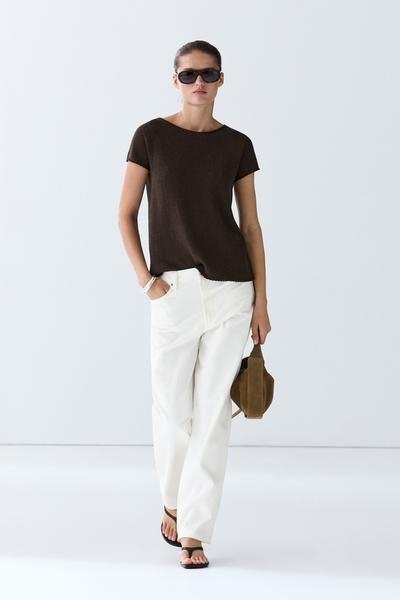 Massimo Dutti Вязаный свитер с короткими рукавами из хлопкового смешанного материала