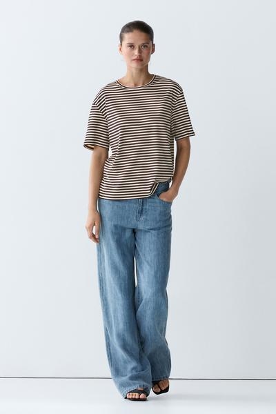 Massimo Dutti Футболка в полоску с короткими рукавами из 100% хлопка купить с доставкой.