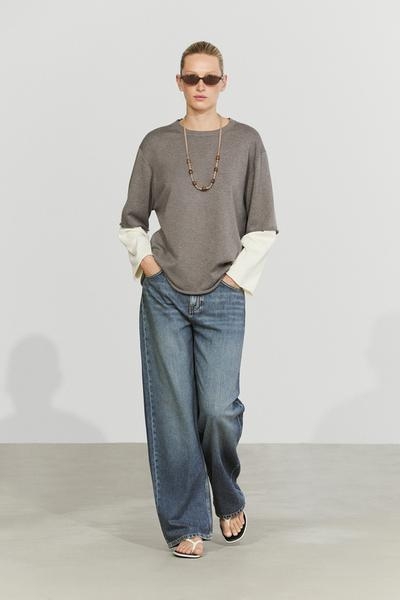 Massimo Dutti Свободный вязаный свитер с двойным рукавом купить с доставкой.