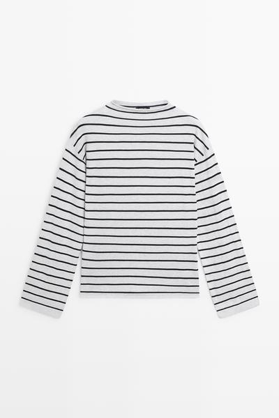Massimo Dutti Вязаный свитер в полоску из 100% хлопка