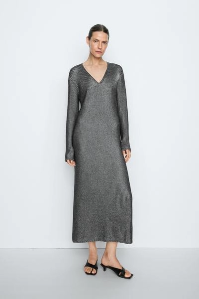 Massimo Dutti Длинное металлическое вязаное платье - STUDIO
