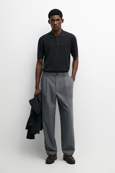 Massimo Dutti Поло с пуговицами на воротнике из 100% хлопка