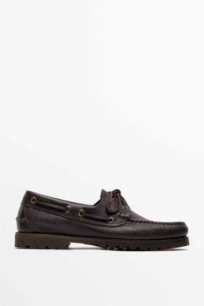 Кожаные лодочные туфли из наппы massimo dutti