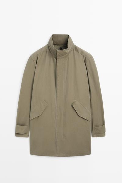 Massimo Dutti Длинная парка с высоким воротником из 100% хлопка