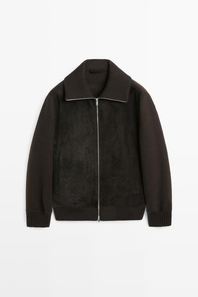 Massimo Dutti Кардиган из двойного трикотажа и замши козы
