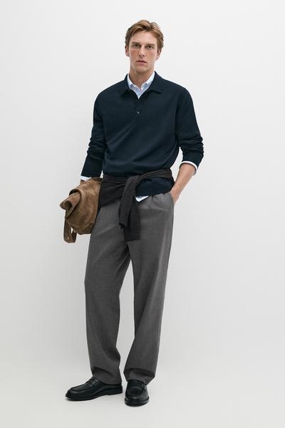 Massimo Dutti Вязаный поло-свитер из 100% мериносовой шерсти