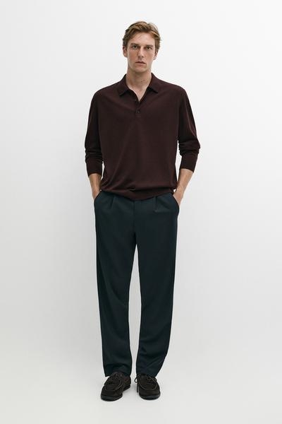Massimo Dutti Поло-свитер из 100% мериносовой шерсти
