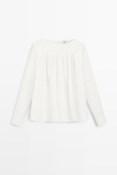 Massimo Dutti Блузка с объемными рукавами из 100% хлопка - STUDIO купить с доставкой.