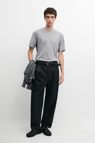 Massimo Dutti Футболка меланжевого цвета с короткими рукавами из хлопка