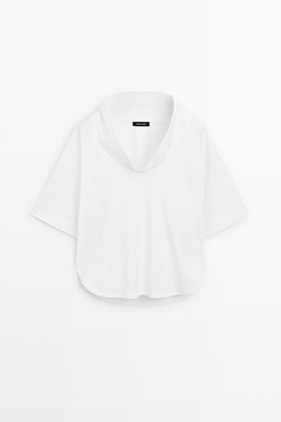 Massimo Dutti Блузка из хлопка с короткими рукавами и открытой горловиной купить с доставкой.