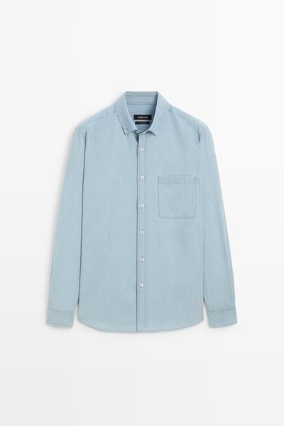 Massimo Dutti Рубашка свободного кроя из денима с деталями кармана