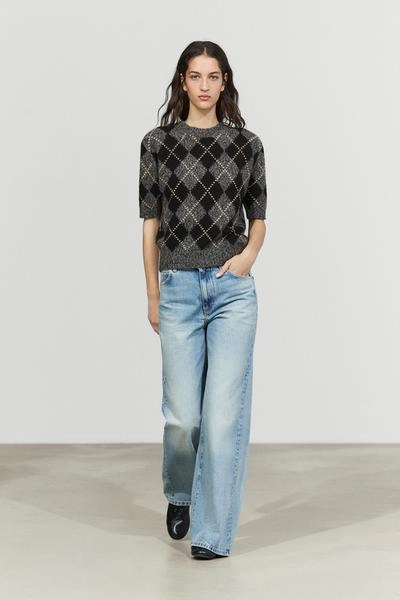 Massimo Dutti Джемпер с короткими рукавами из кашемира с узором аргайл