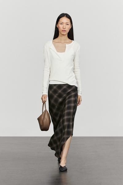 Massimo Dutti Юбка-миди в клетку из смеси шерсти и хлопка с разрезом купить с доставкой.