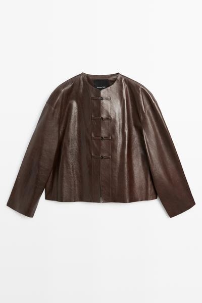 Massimo Dutti Куртка с кожаными застежками из кожи наппа