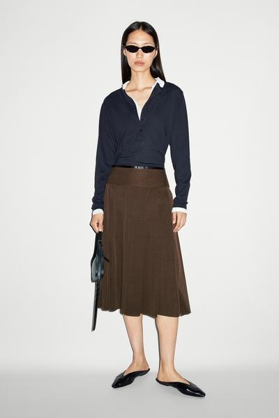 Massimo Dutti Юбка-миди с плиссировкой и кожаной отделкой