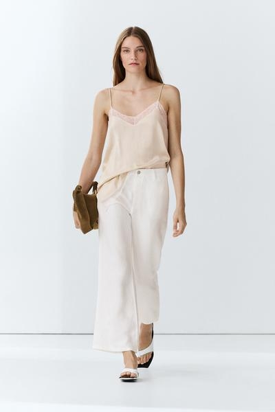 Massimo Dutti Укороченные расклешенные брюки из 100% льна купить с доставкой.