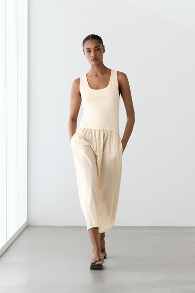 Massimo Dutti Платье из хлопкового микса с контрастным поплином купить с доставкой.