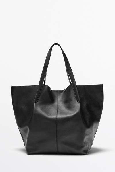 Massimo Dutti Сумка-тоут из кожи с отделкой под замшу