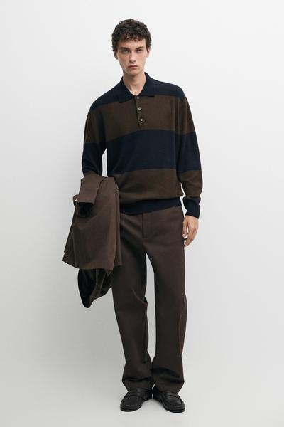 Massimo Dutti Поло-свитер в полоску из шерстяной смеси