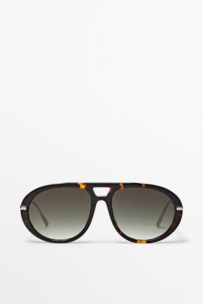 Massimo Dutti Авиационные солнцезащитные очки с эффектом черепаховой оправы купить с доставкой.