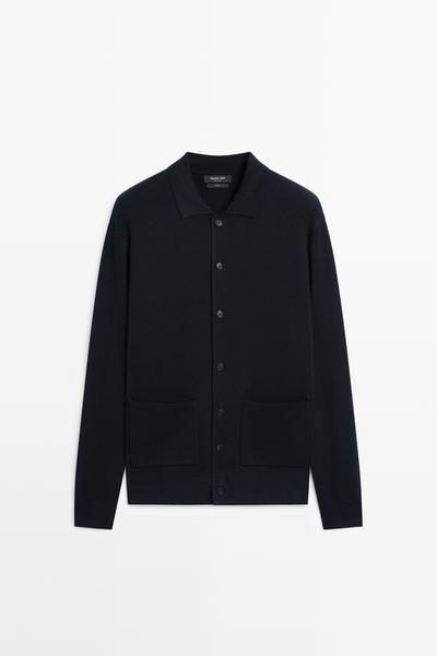 Massimo Dutti Вязаный кардиган с поло воротником из 100% хлопка