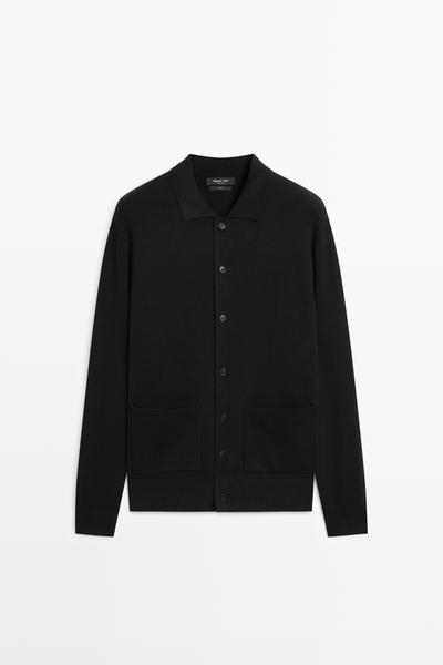 Massimo Dutti Вязаный кардиган с поло воротником из 100% хлопка