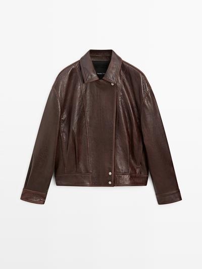 Massimo Dutti Куртка из кожи наппа с декоративной складкой