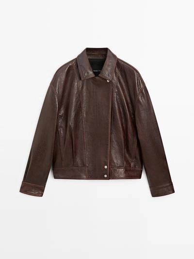 Massimo Dutti Куртка из кожи наппа с декоративной складкой
