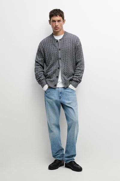 Massimo Dutti Кардиган-бомбер с плетеным вязанием