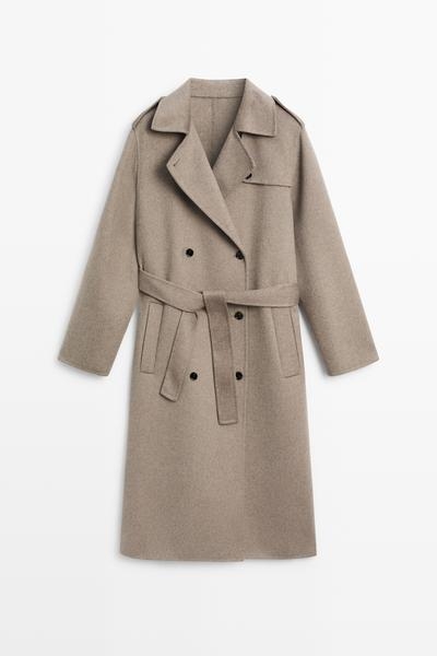 Massimo Dutti Длинное пальто-тренч из шерстяной смеси купить с доставкой.