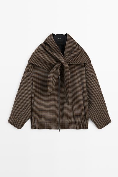 Massimo Dutti Бомбер в клетку с шарфом