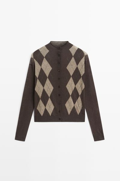 Massimo Dutti Кардиган из 100% шерсти с узором аргайл
