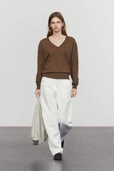 Massimo Dutti Вязаный пуловер с V-образным вырезом из шерстяной смеси