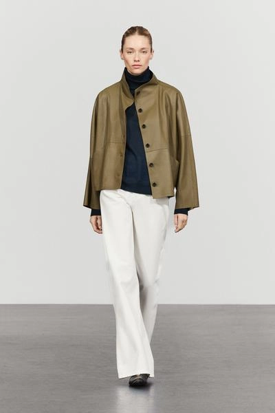 Massimo Dutti Укороченная кожаная куртка из кожи наппа с воротником-стойкой
