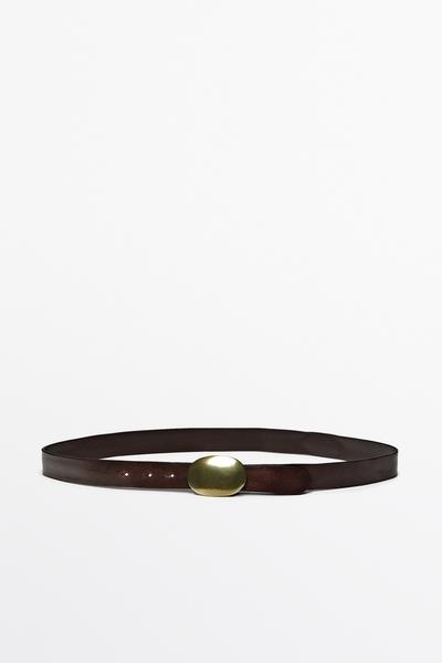 Massimo Dutti Ремень из кожи наппа с пряжкой в виде плакетки