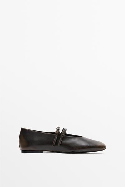 Massimo Dutti Балетки из кожи с двумя ремешками