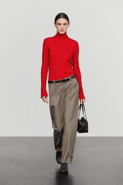 Massimo Dutti Брюки с отстрочкой из 100% шерсти с деталями на подоле