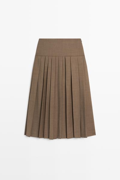 Massimo Dutti Юбка-миди из шерстяной смеси с плиссировкой