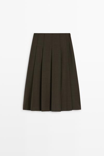 Massimo Dutti Юбка-миди в складку из шерстяной смеси