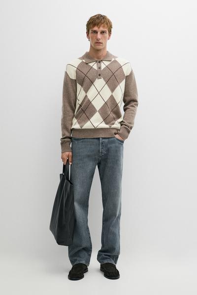 Massimo Dutti Пуловер-поло с ромбовидным узором