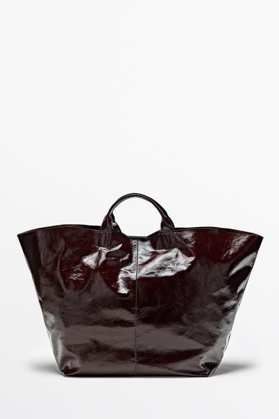 Massimo Dutti Сумка-тоут из кожи с трещинами наппа