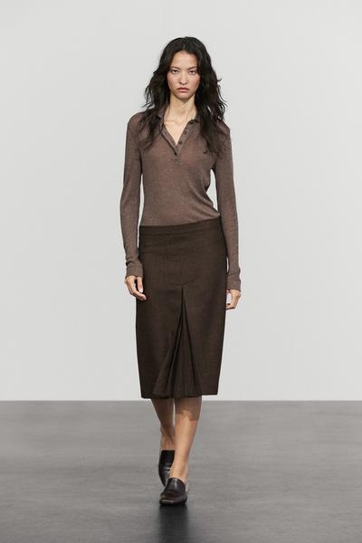 Massimo Dutti Юбка миди с разрезом купить с доставкой.