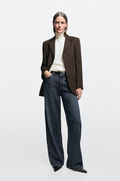 Massimo Dutti Джинсы в стиле баррел свободного кроя с высоким поясом из замши купить с доставкой.