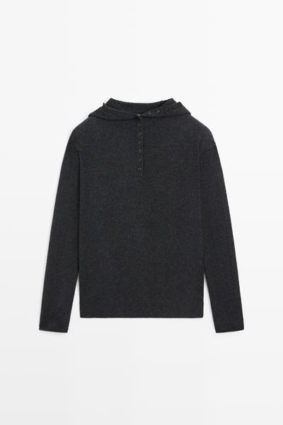 Massimo Dutti Вязаный свитер с капюшоном и застежкой на пуговицы