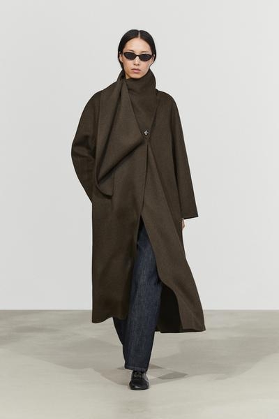 Massimo Dutti Длинное пальто с деталями в виде шарфа
