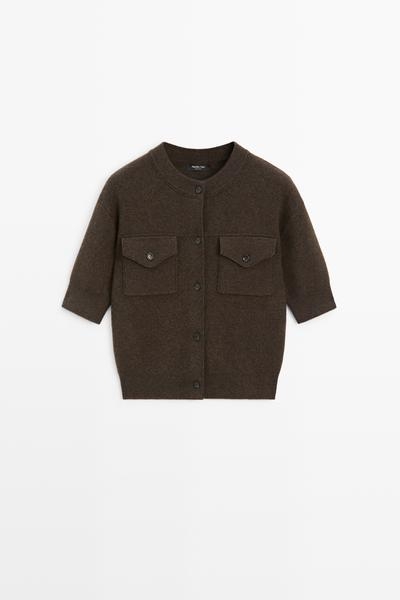 Massimo Dutti Трикотажный кардиган с короткими рукавами и карманами
